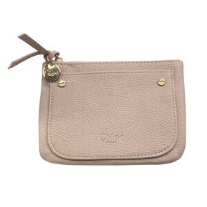 Chloé Light Pink Zip Make Up Pouch Gold Hardware Charm Accent 6"x5"